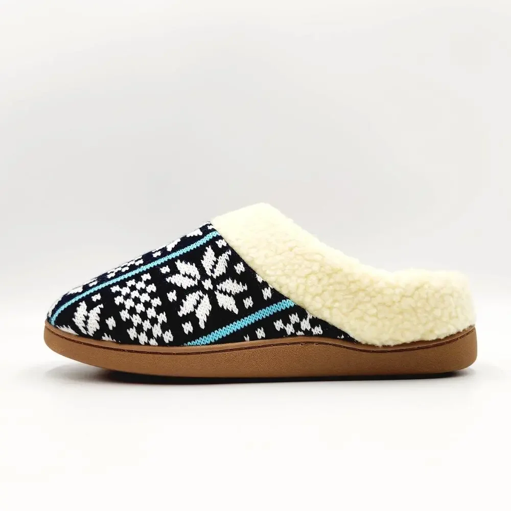 Deer Stags Men's Navy Fair Isle Knit Faux Fur Lodge Slipper Size L / 11-12